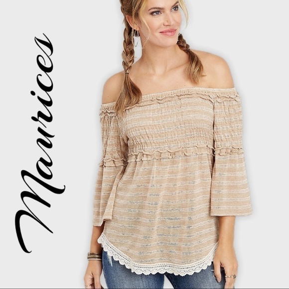 MAURICES stripe smocked off the shoulder top - Picture 1 of 9